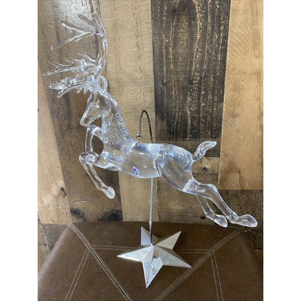 Vintage 16.5" Clear Acrylic Leaping‎ Reindeer Figurine Metal Star Base Christmas